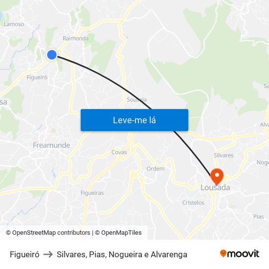 Figueiró to Silvares, Pias, Nogueira e Alvarenga map