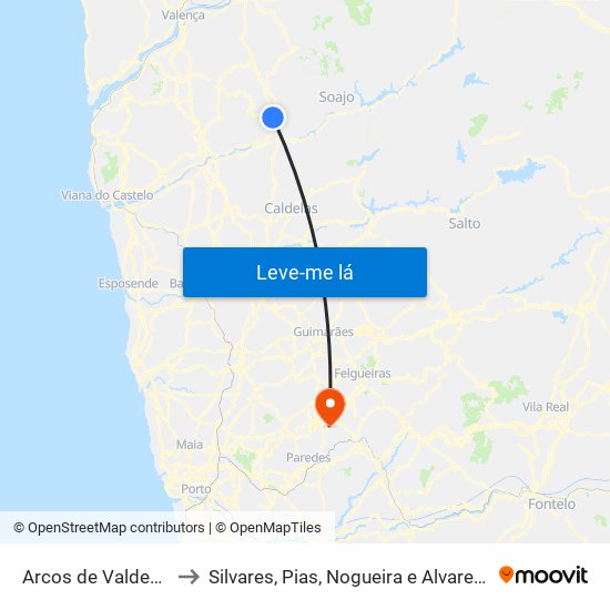 Arcos de Valdevez to Silvares, Pias, Nogueira e Alvarenga map
