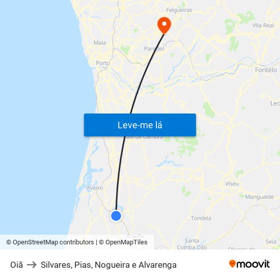 Oiã to Silvares, Pias, Nogueira e Alvarenga map