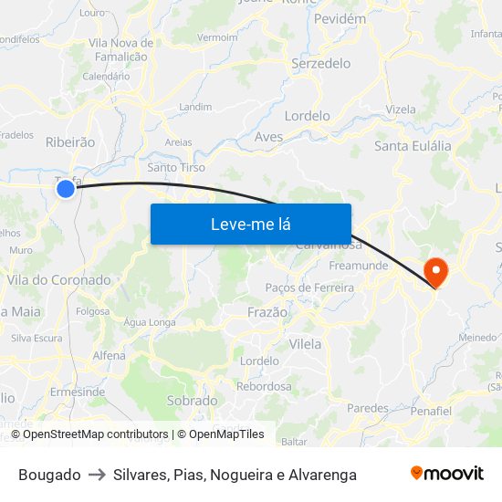 Bougado to Silvares, Pias, Nogueira e Alvarenga map