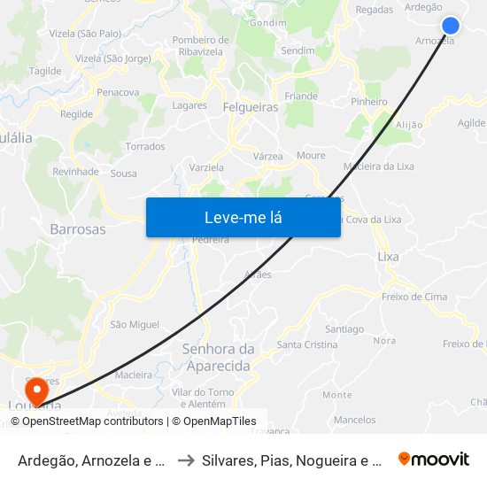 Ardegão, Arnozela e Seidões to Silvares, Pias, Nogueira e Alvarenga map