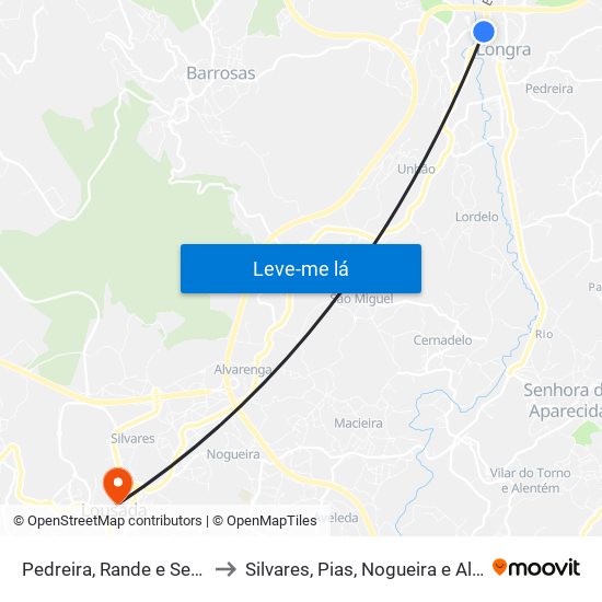 Pedreira, Rande e Sernande to Silvares, Pias, Nogueira e Alvarenga map