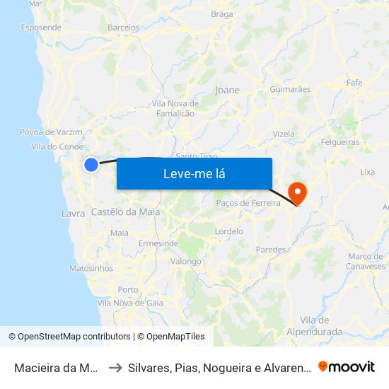 Macieira da Maia to Silvares, Pias, Nogueira e Alvarenga map