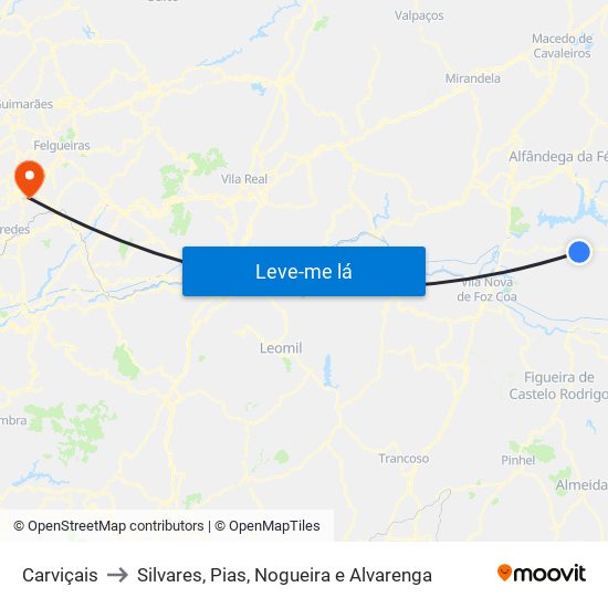 Carviçais to Silvares, Pias, Nogueira e Alvarenga map