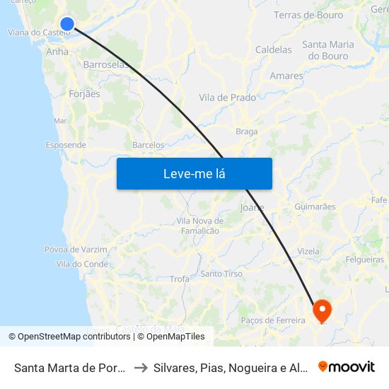 Santa Marta de Portuzelo to Silvares, Pias, Nogueira e Alvarenga map