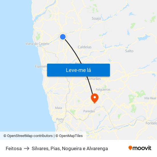 Feitosa to Silvares, Pias, Nogueira e Alvarenga map