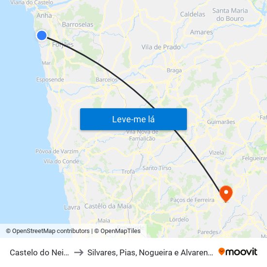 Castelo do Neiva to Silvares, Pias, Nogueira e Alvarenga map