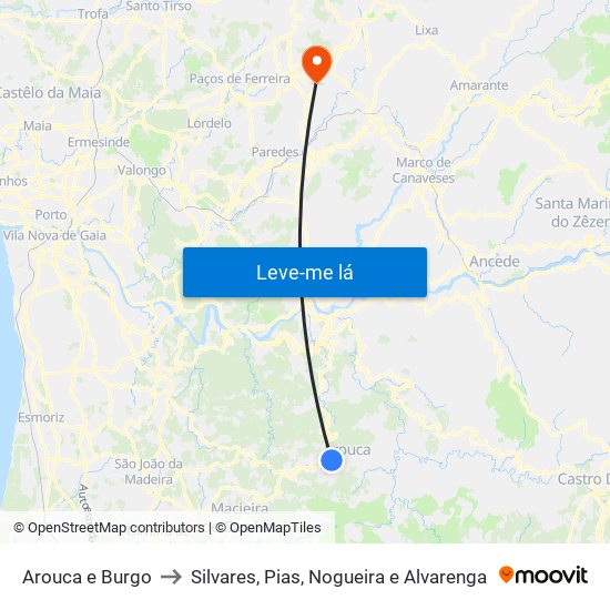 Arouca e Burgo to Silvares, Pias, Nogueira e Alvarenga map