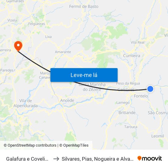 Galafura e Covelinhas to Silvares, Pias, Nogueira e Alvarenga map