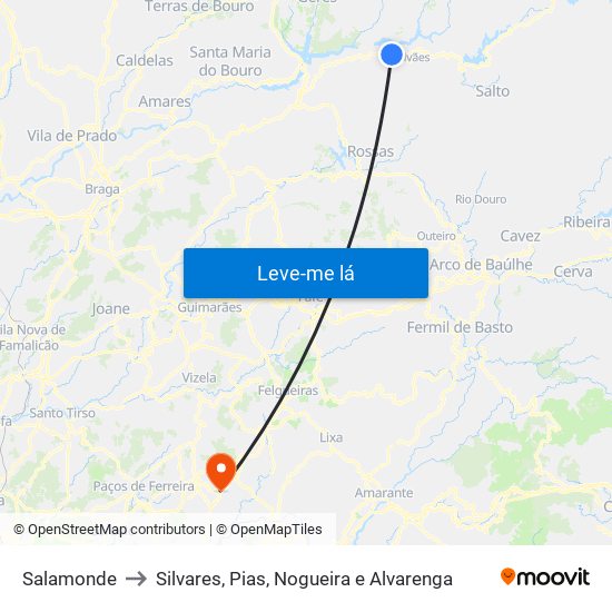 Salamonde to Silvares, Pias, Nogueira e Alvarenga map
