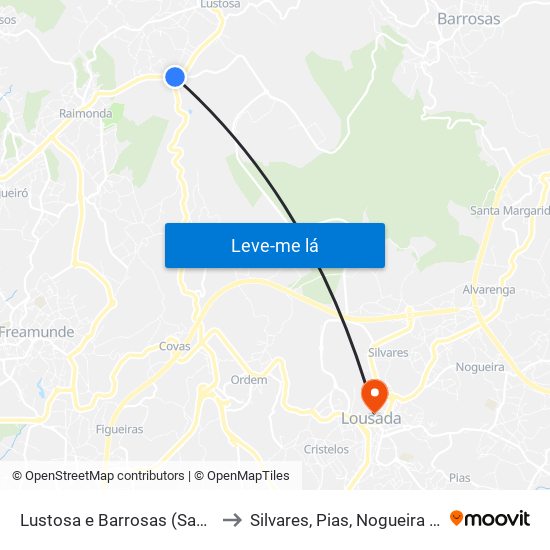 Lustosa e Barrosas (Santo Estêvão) to Silvares, Pias, Nogueira e Alvarenga map