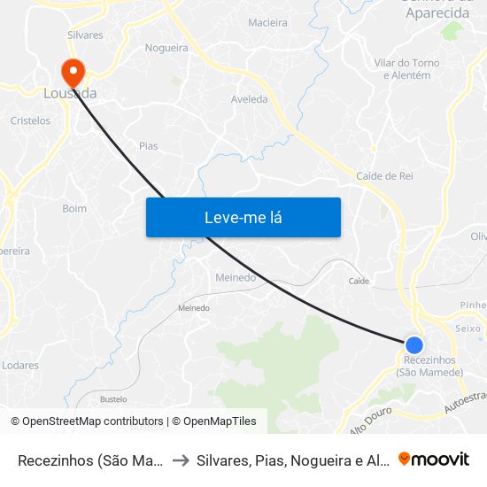 Recezinhos (São Mamede) to Silvares, Pias, Nogueira e Alvarenga map