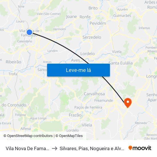 Vila Nova De Famalicão to Silvares, Pias, Nogueira e Alvarenga map