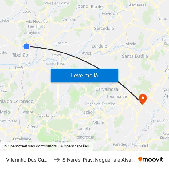 Vilarinho Das Cambas to Silvares, Pias, Nogueira e Alvarenga map