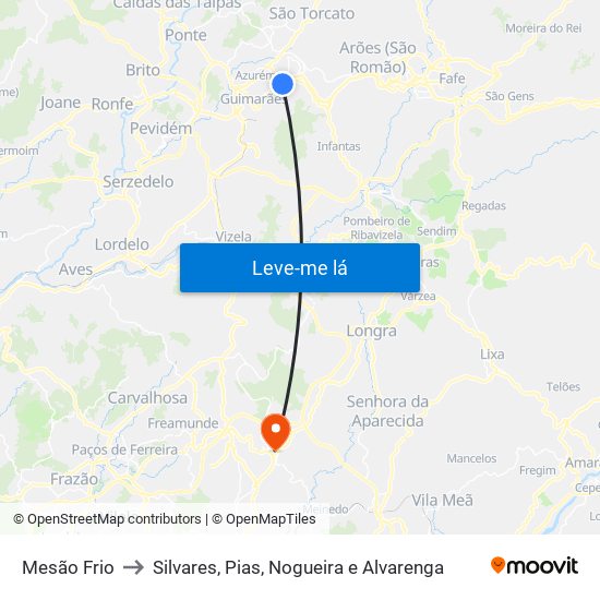 Mesão Frio to Silvares, Pias, Nogueira e Alvarenga map