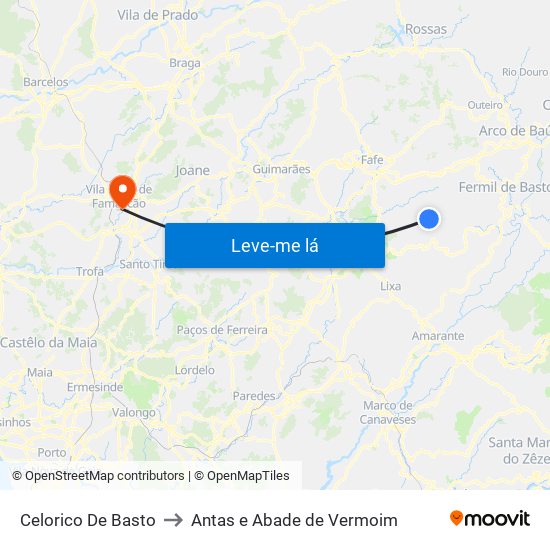 Celorico De Basto to Antas e Abade de Vermoim map