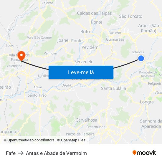 Fafe to Antas e Abade de Vermoim map