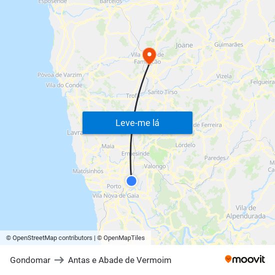 Gondomar to Antas e Abade de Vermoim map