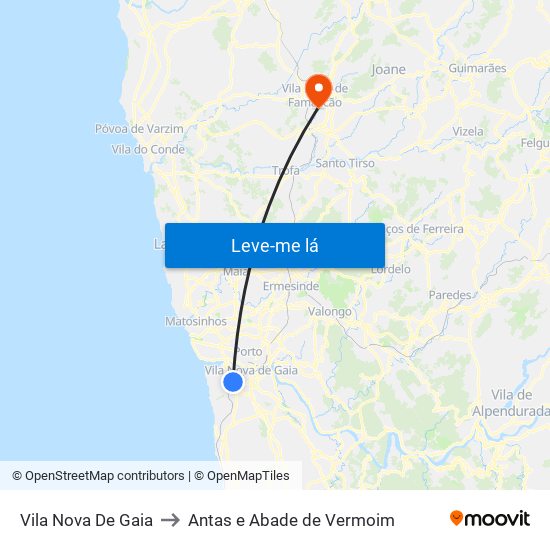 Vila Nova De Gaia to Antas e Abade de Vermoim map