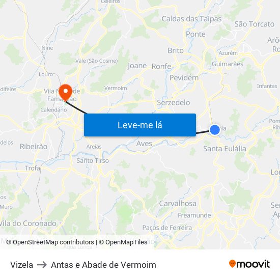 Vizela to Antas e Abade de Vermoim map