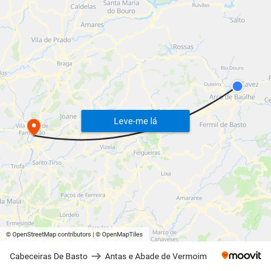 Cabeceiras De Basto to Antas e Abade de Vermoim map
