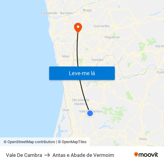 Vale De Cambra to Antas e Abade de Vermoim map