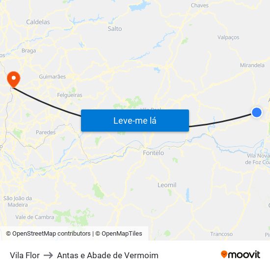 Vila Flor to Antas e Abade de Vermoim map