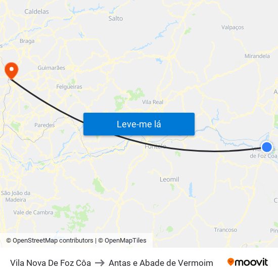 Vila Nova De Foz Côa to Antas e Abade de Vermoim map