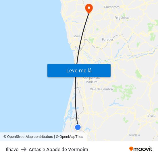 Ílhavo to Antas e Abade de Vermoim map