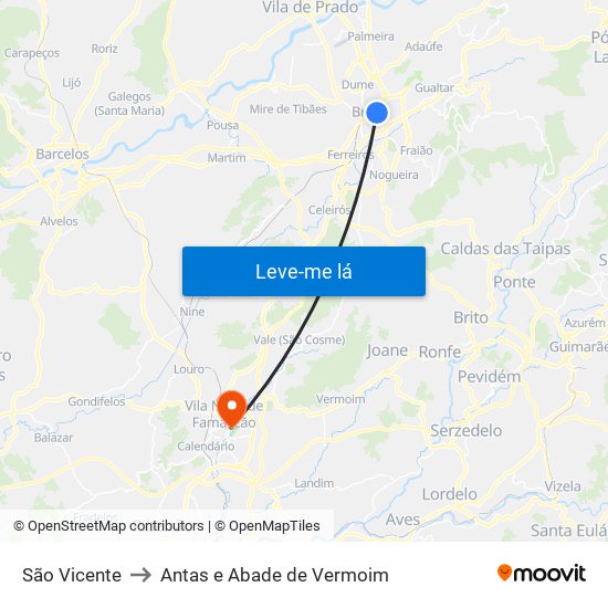 São Vicente to Antas e Abade de Vermoim map