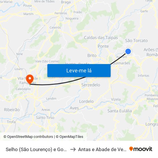 Selho (São Lourenço) e Gominhães to Antas e Abade de Vermoim map