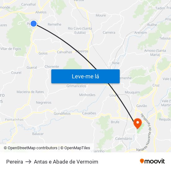 Pereira to Antas e Abade de Vermoim map