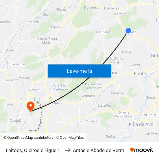 Leitões, Oleiros e Figueiredo to Antas e Abade de Vermoim map