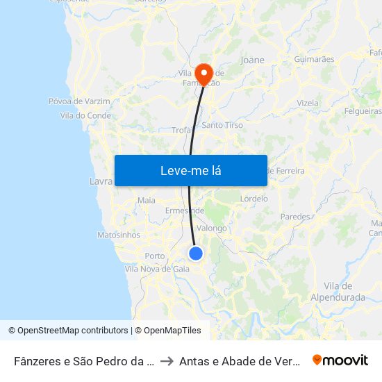 Fânzeres e São Pedro da Cova to Antas e Abade de Vermoim map