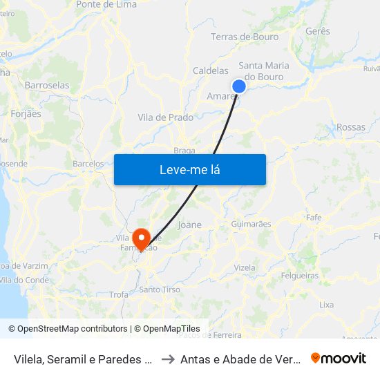 Vilela, Seramil e Paredes Secas to Antas e Abade de Vermoim map