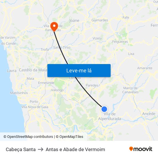 Cabeça Santa to Antas e Abade de Vermoim map