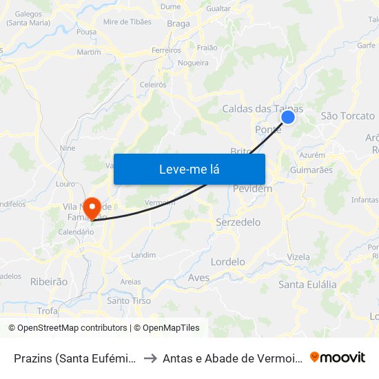 Prazins (Santa Eufémia) to Antas e Abade de Vermoim map