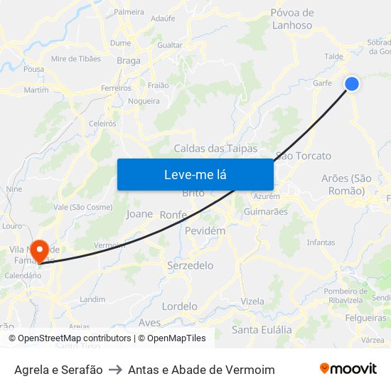 Agrela e Serafão to Antas e Abade de Vermoim map
