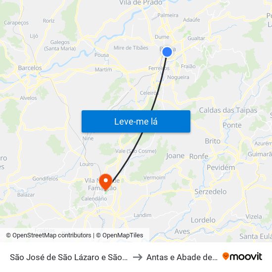 São José de São Lázaro e São João do Souto to Antas e Abade de Vermoim map