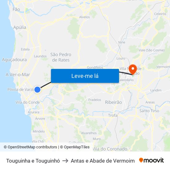 Touguinha e Touguinhó to Antas e Abade de Vermoim map