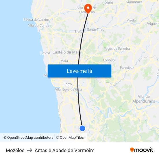 Mozelos to Antas e Abade de Vermoim map