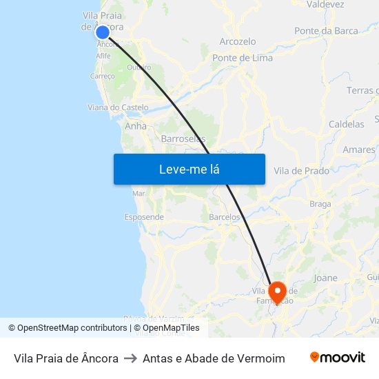 Vila Praia de Âncora to Antas e Abade de Vermoim map