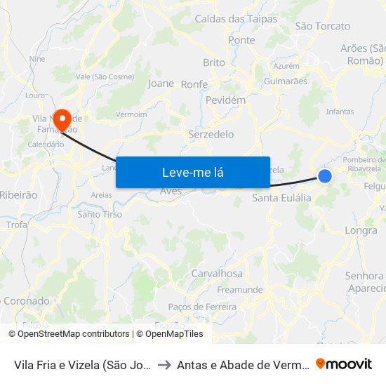 Vila Fria e Vizela (São Jorge) to Antas e Abade de Vermoim map