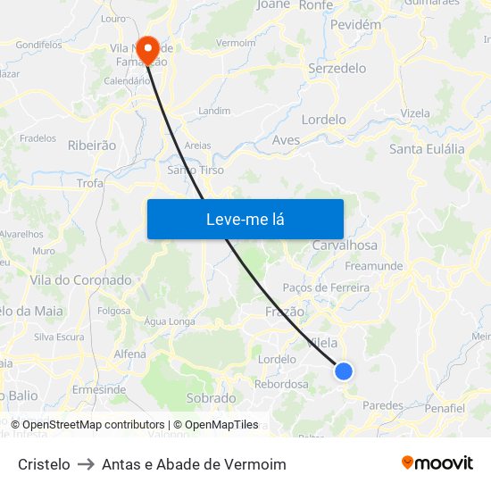 Cristelo to Antas e Abade de Vermoim map