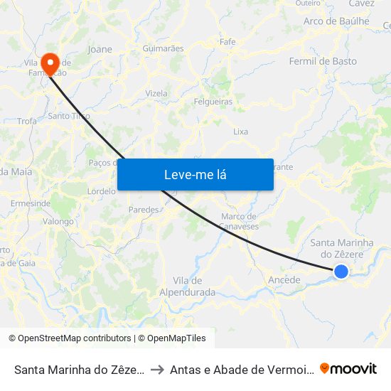 Santa Marinha do Zêzere to Antas e Abade de Vermoim map