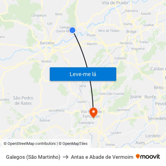 Galegos (São Martinho) to Antas e Abade de Vermoim map