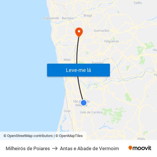 Milheirós de Poiares to Antas e Abade de Vermoim map