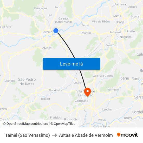 Tamel (São Veríssimo) to Antas e Abade de Vermoim map