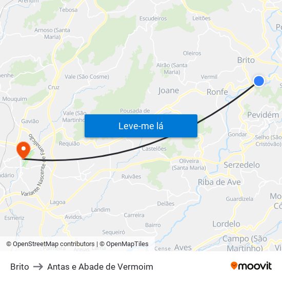 Brito to Antas e Abade de Vermoim map