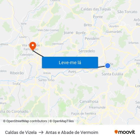 Caldas de Vizela to Antas e Abade de Vermoim map